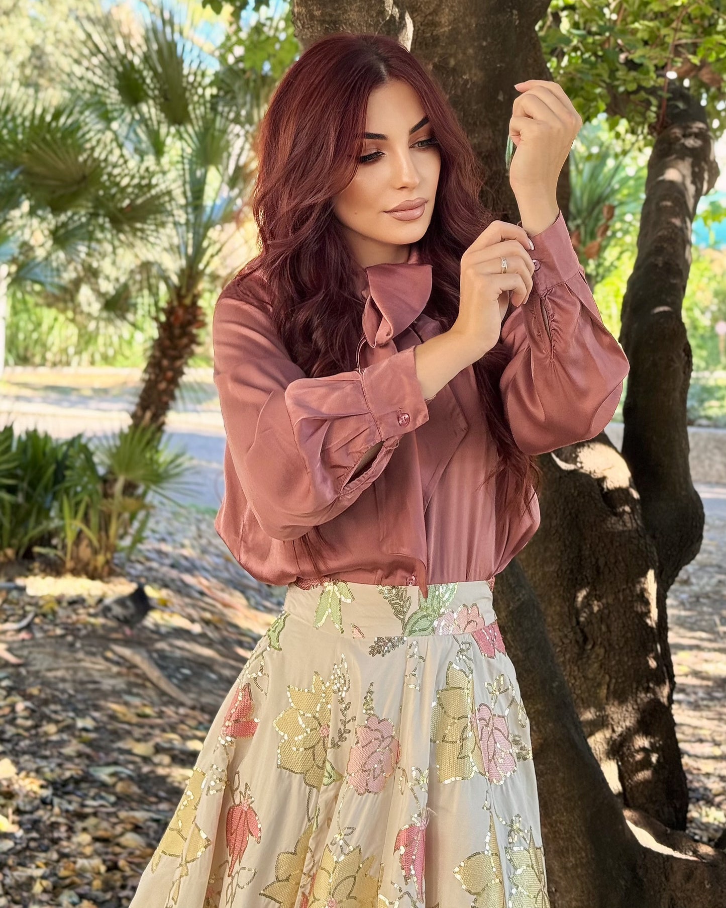 Silky Blouse With Neck Bow (Dusty Pink)