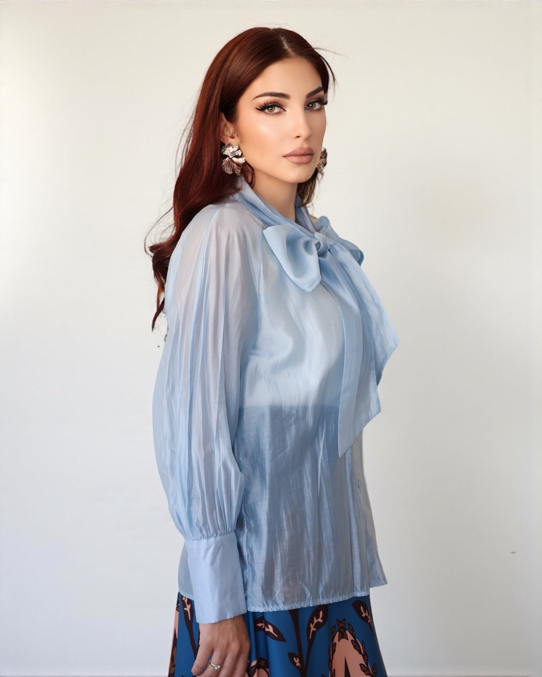 Voile-Bow Blouse (Blue)