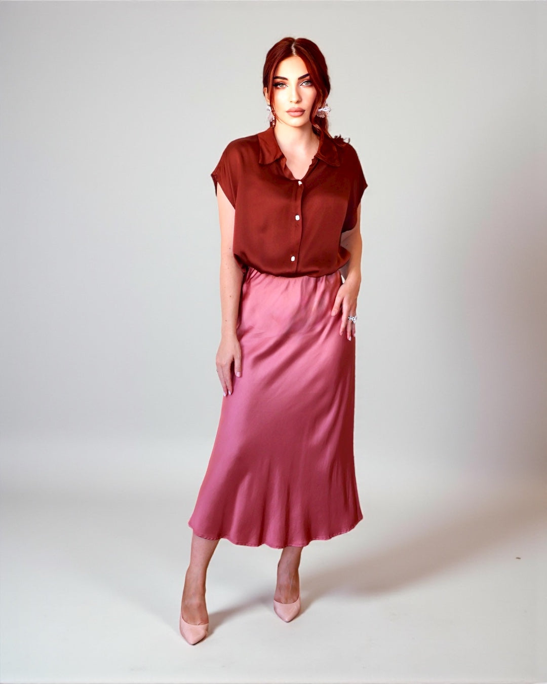 Elegant Skirt with Silky Shine (Dusty Pink)