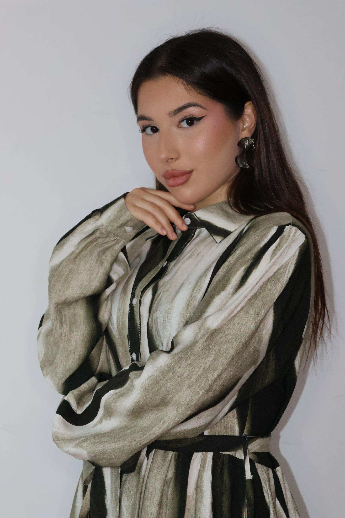 Платье в полоску с акварелью