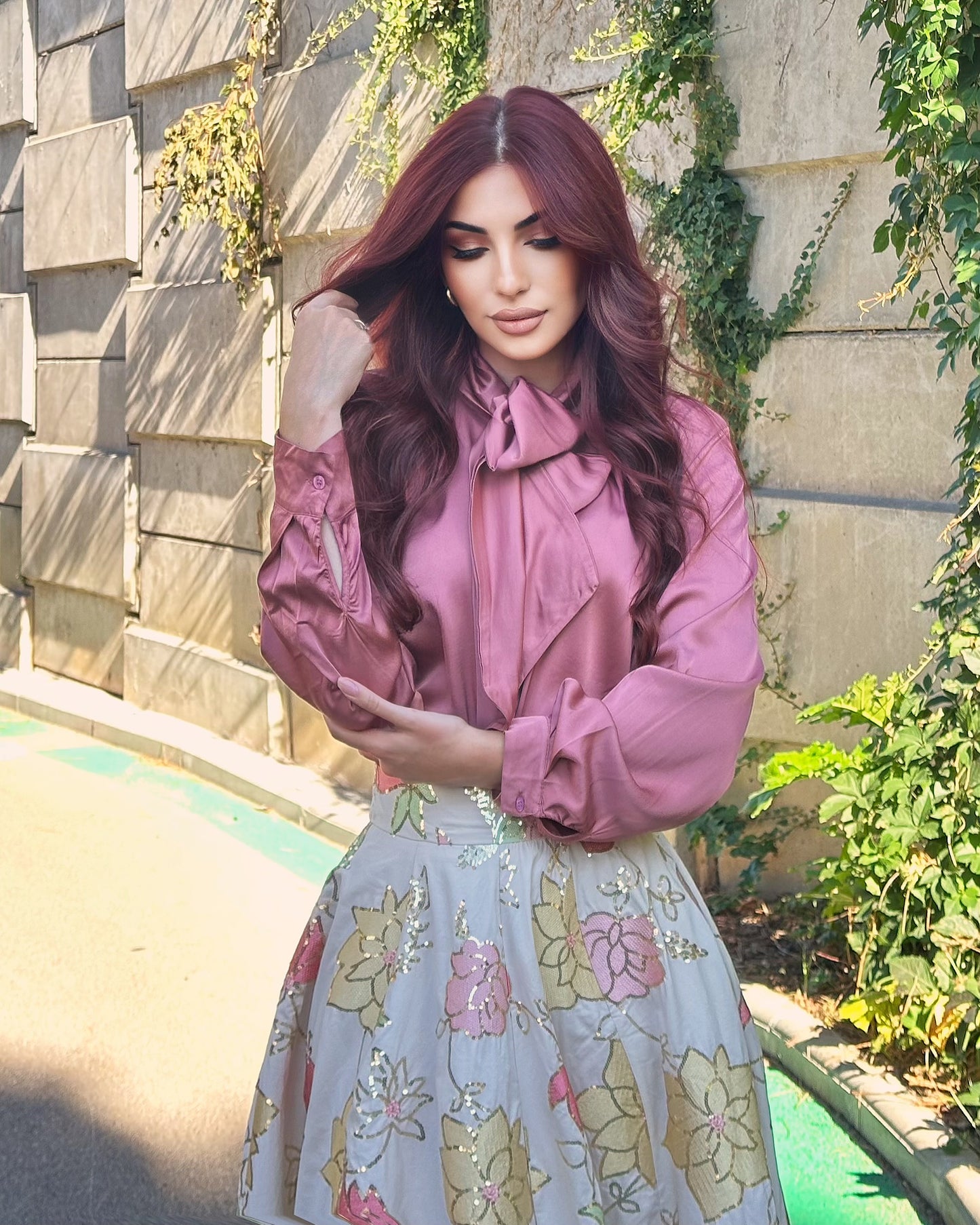 Silky Blouse With Neck Bow (Dusty Pink)