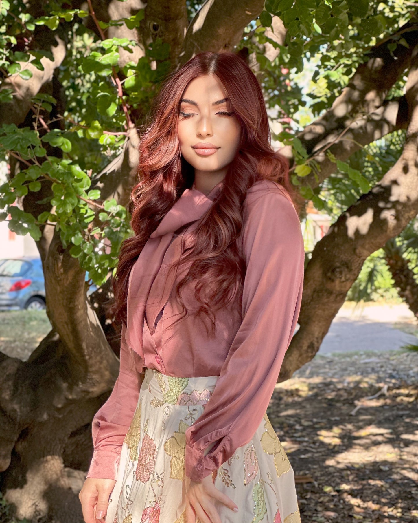 Silky Blouse With Neck Bow (Dusty Pink)