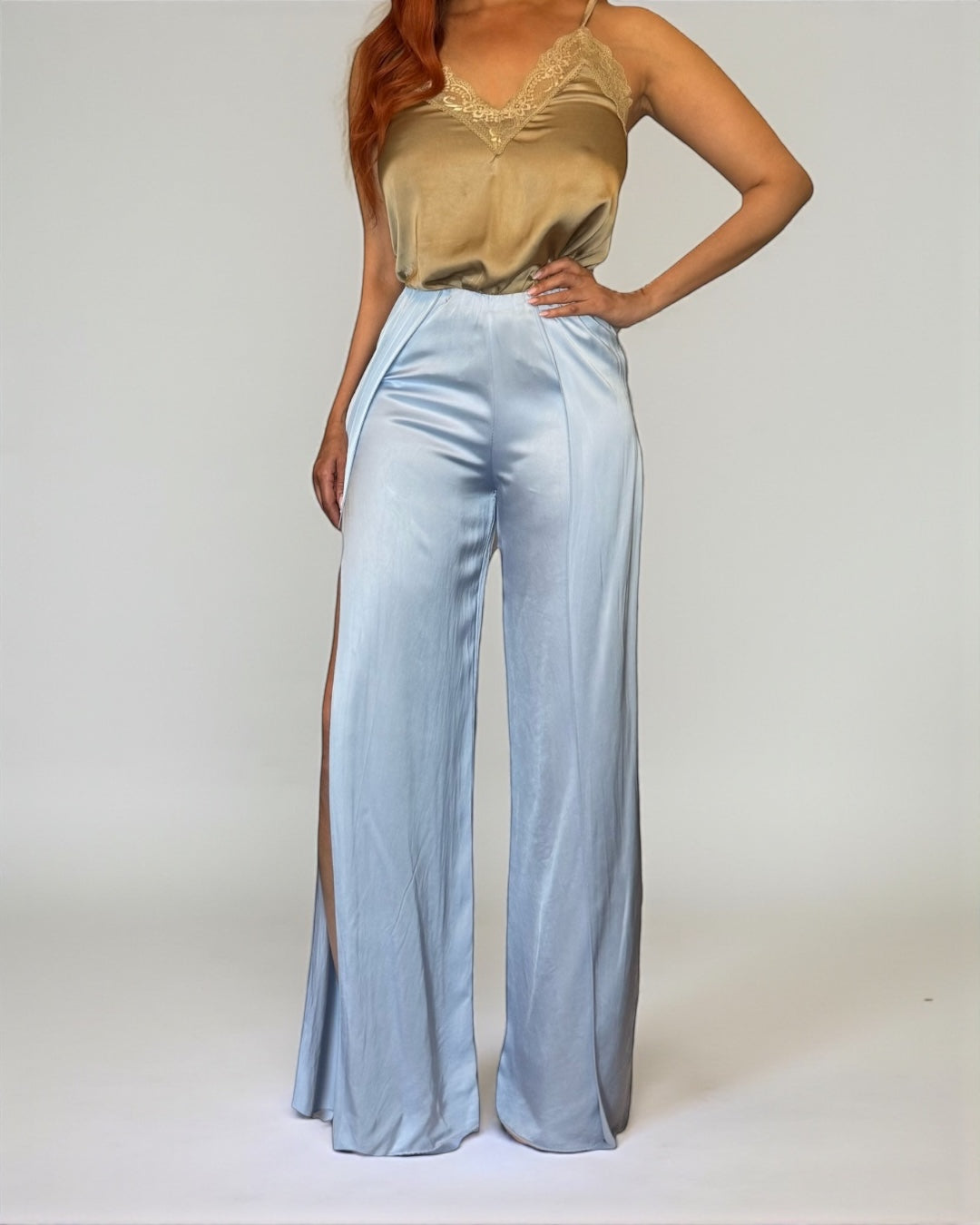 Split Leg Palazzo Pants Light Blue