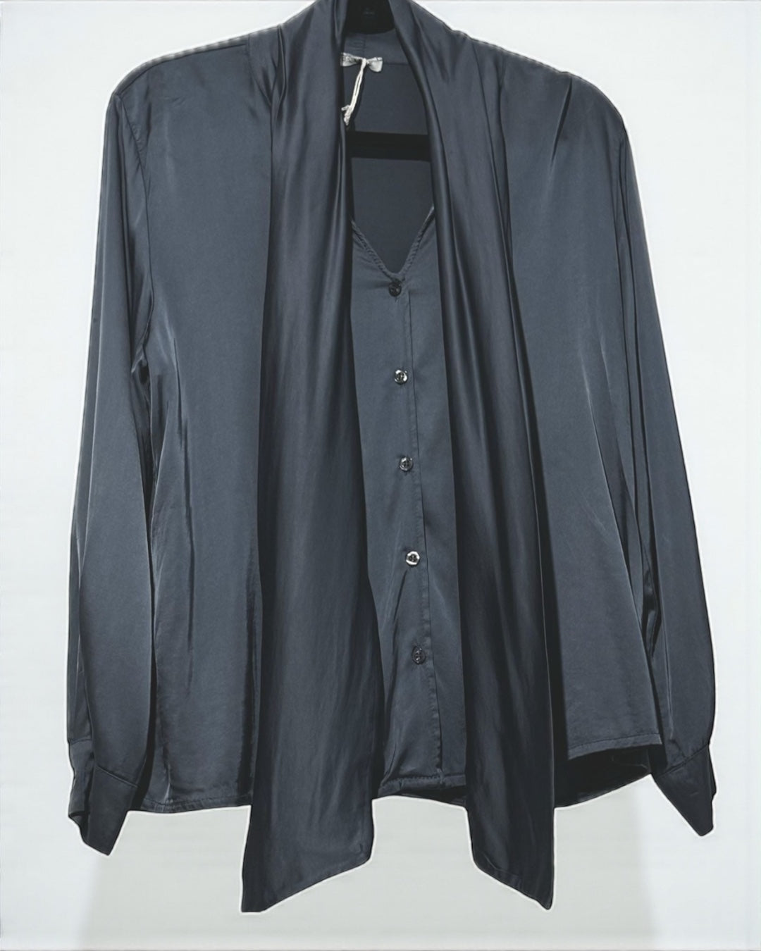 Silky Blouse With Neck Bow (Bluish Gray)