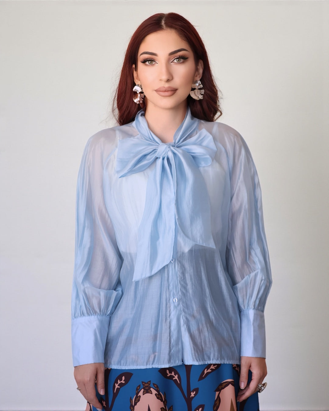 Voile-Bow Blouse (Blue)