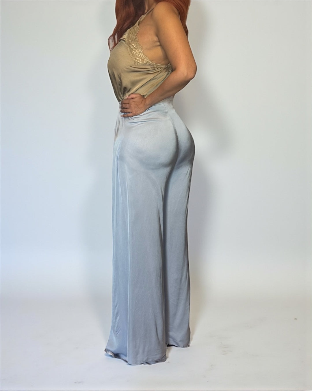Split Leg Palazzo Pants Light Blue