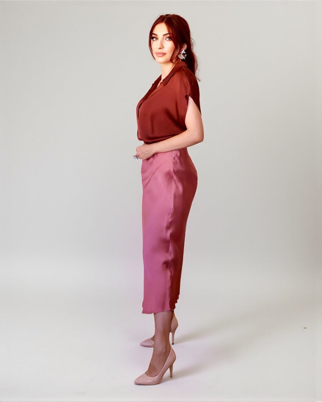 Elegant Skirt with Silky Shine (Dusty Pink)
