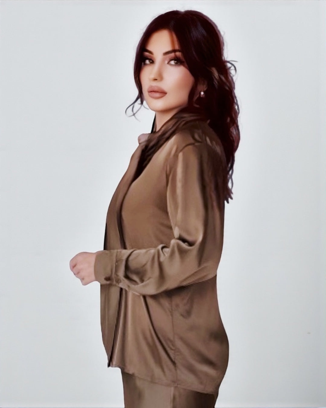 Silky Blouse With Neck Bow (Light Cappuccino)