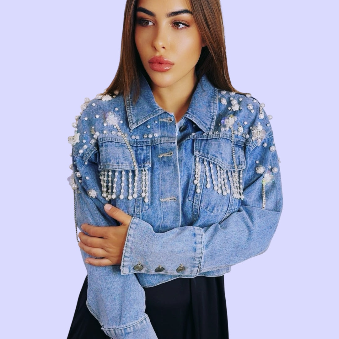 Denim Jacket With Pearls