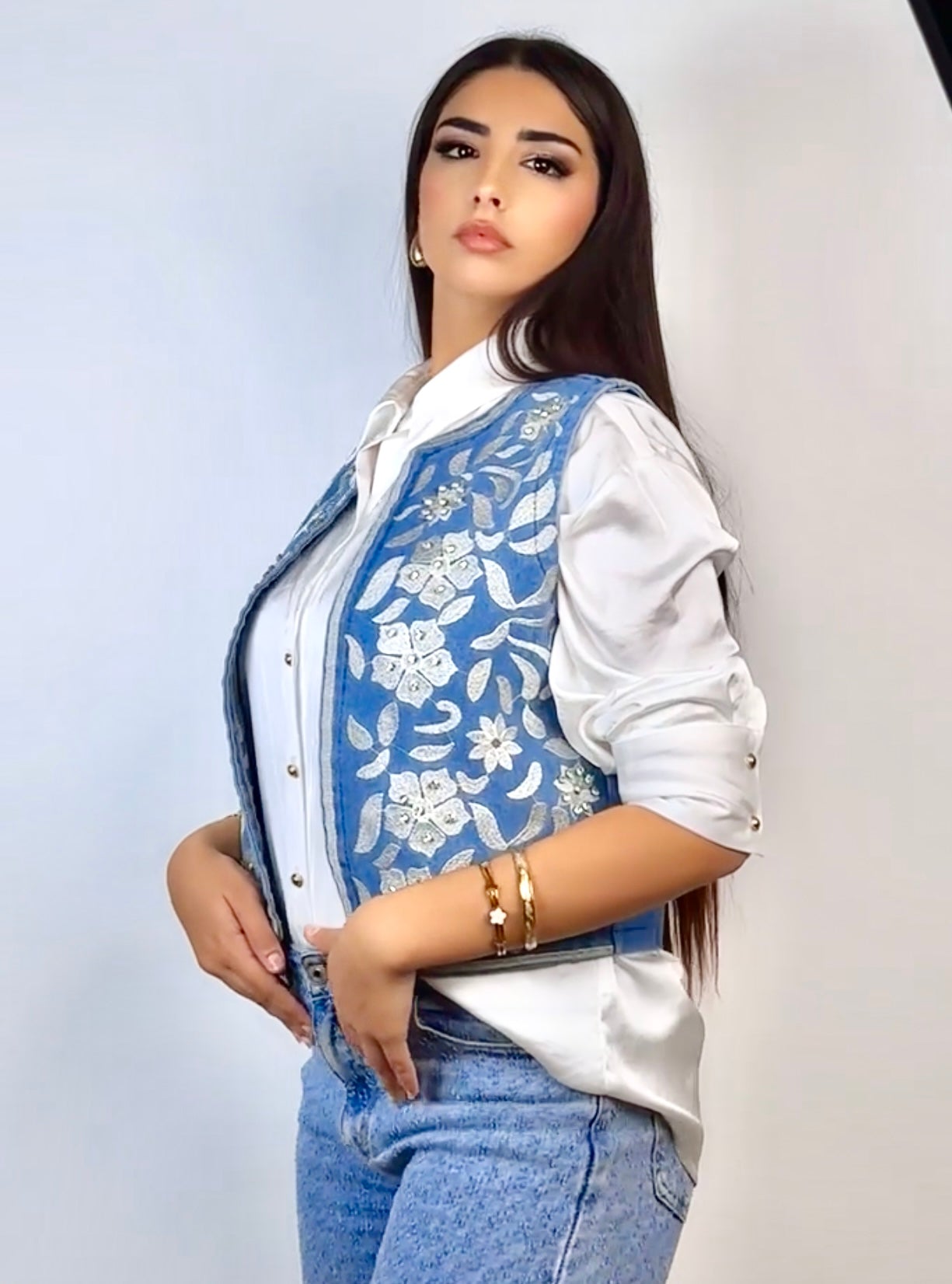 Denim Vest With Rhinestones