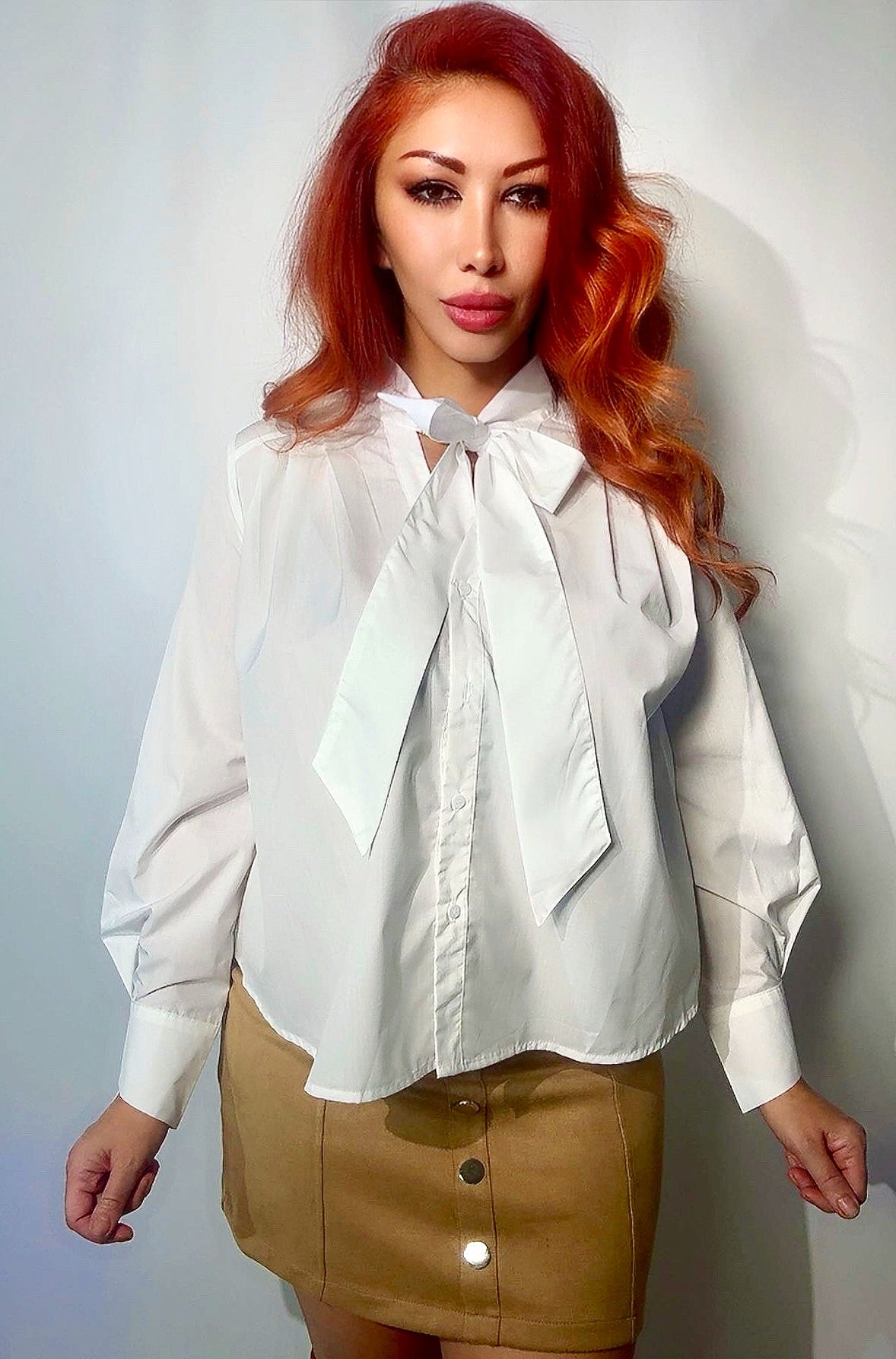 Блузка с бантом из вуали (белая)