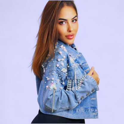Denim Jacket With Pearls