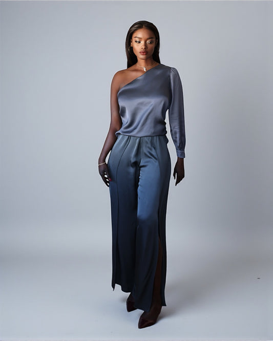 Брюки палаццо с разрезом по ноге Wet Gray