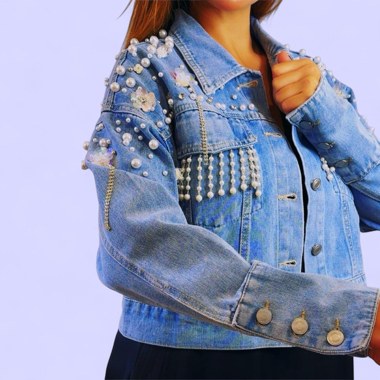 Denim Jacket With Pearls