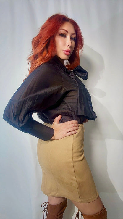 Блузка с бантом из вуали (черная)