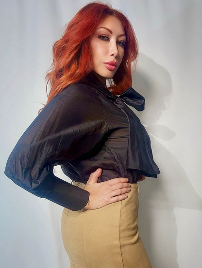 Блузка с бантом из вуали (черная)