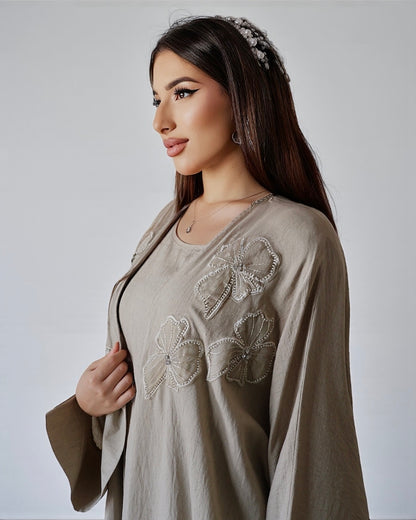Noor Bloom – Embellished Two-Piece Set (Khaki)