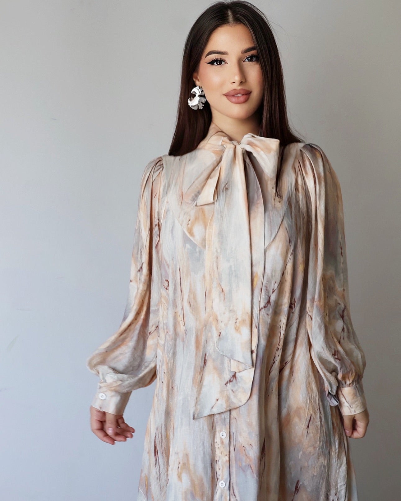 Платье с мягкими лентами (бежевое)