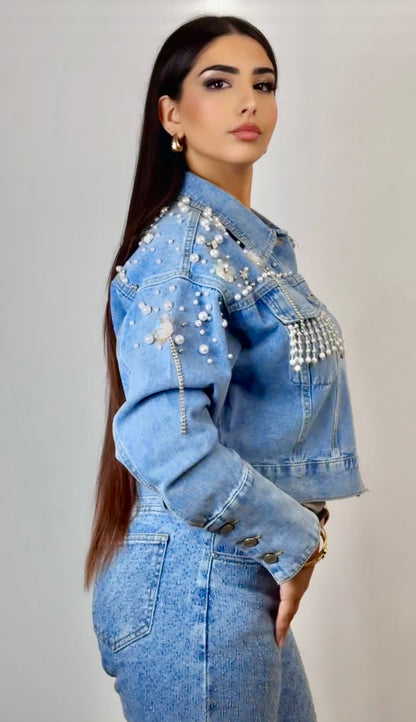 Denim Jacket With Pearls