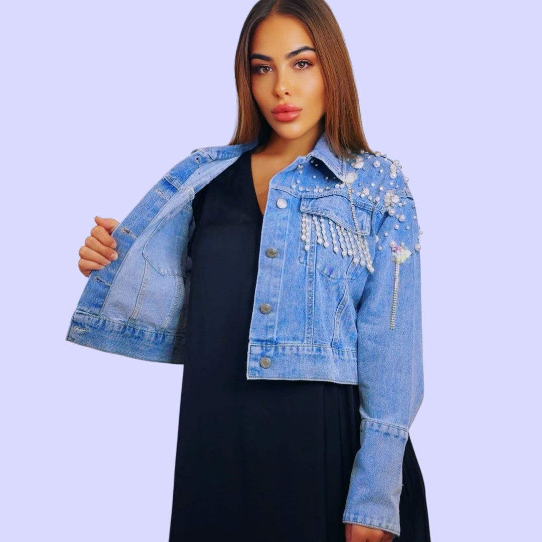 Denim Jacket With Pearls