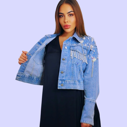 Denim Jacket With Pearls