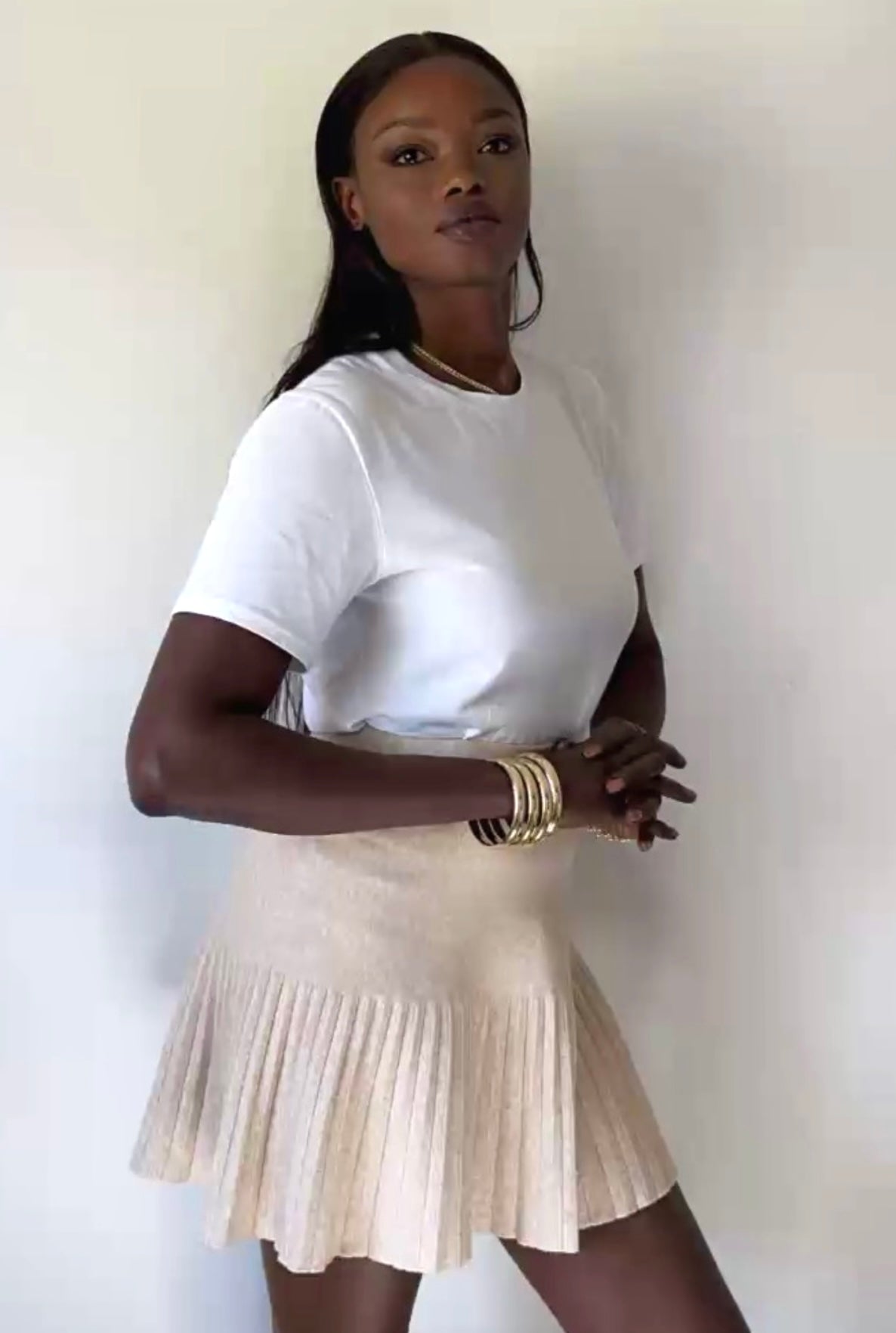 Юбка-плиссе золотистого цвета хаки