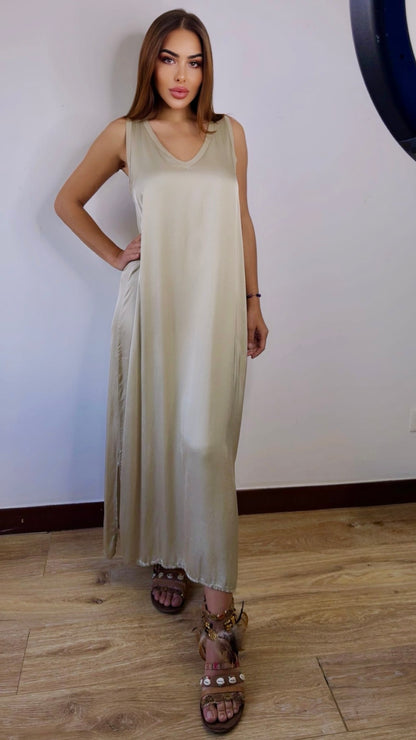 Платье макси Siena Soft V цвета песочного хаки