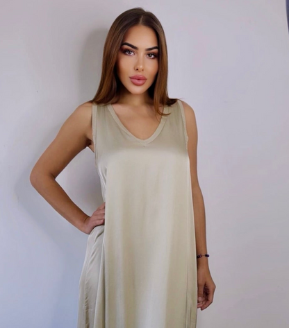 Платье макси Siena Soft V цвета песочного хаки