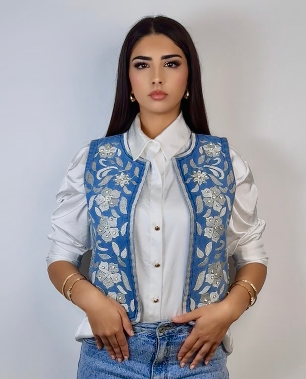 Denim Vest With Rhinestones