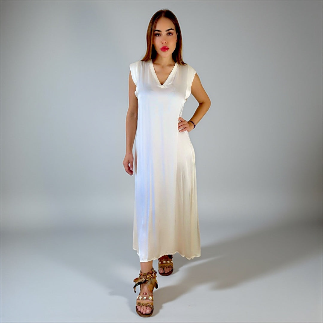 Siena Soft Maxi Dress V Cream White