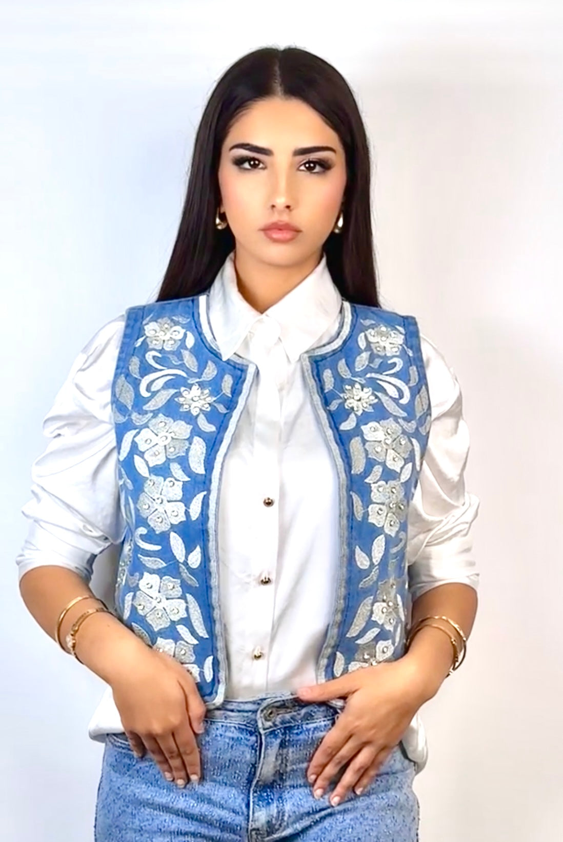 Denim Vest With Rhinestones