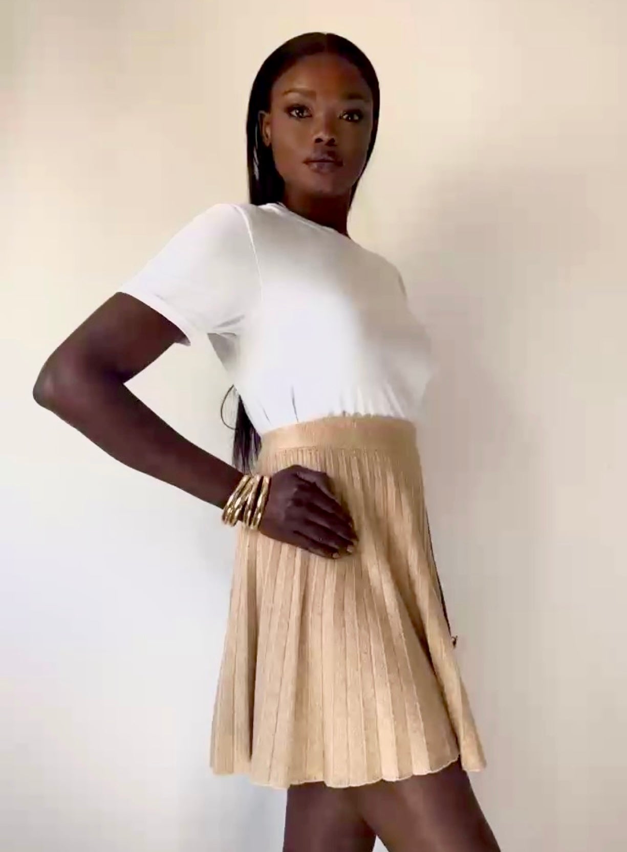 Юбка-плиссе золотистого цвета хаки