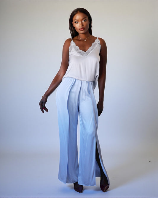Split Leg Palazzo Pants Light Blue