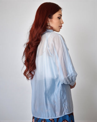 Voile-Bow Blouse (Blue)