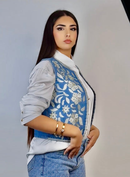 Denim Vest With Rhinestones