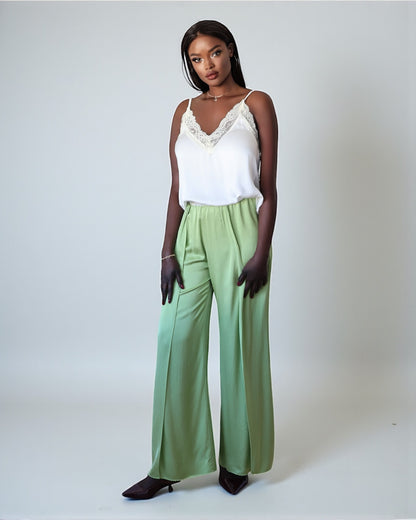 Брюки палаццо с разрезом по ноге светло-черного цвета