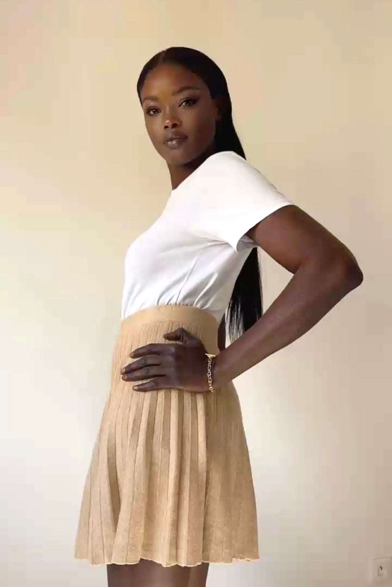 Юбка-плиссе золотистого цвета хаки