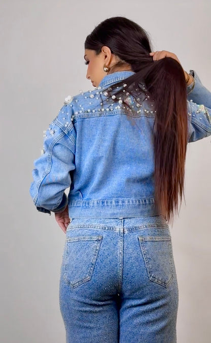 Denim Jacket With Pearls