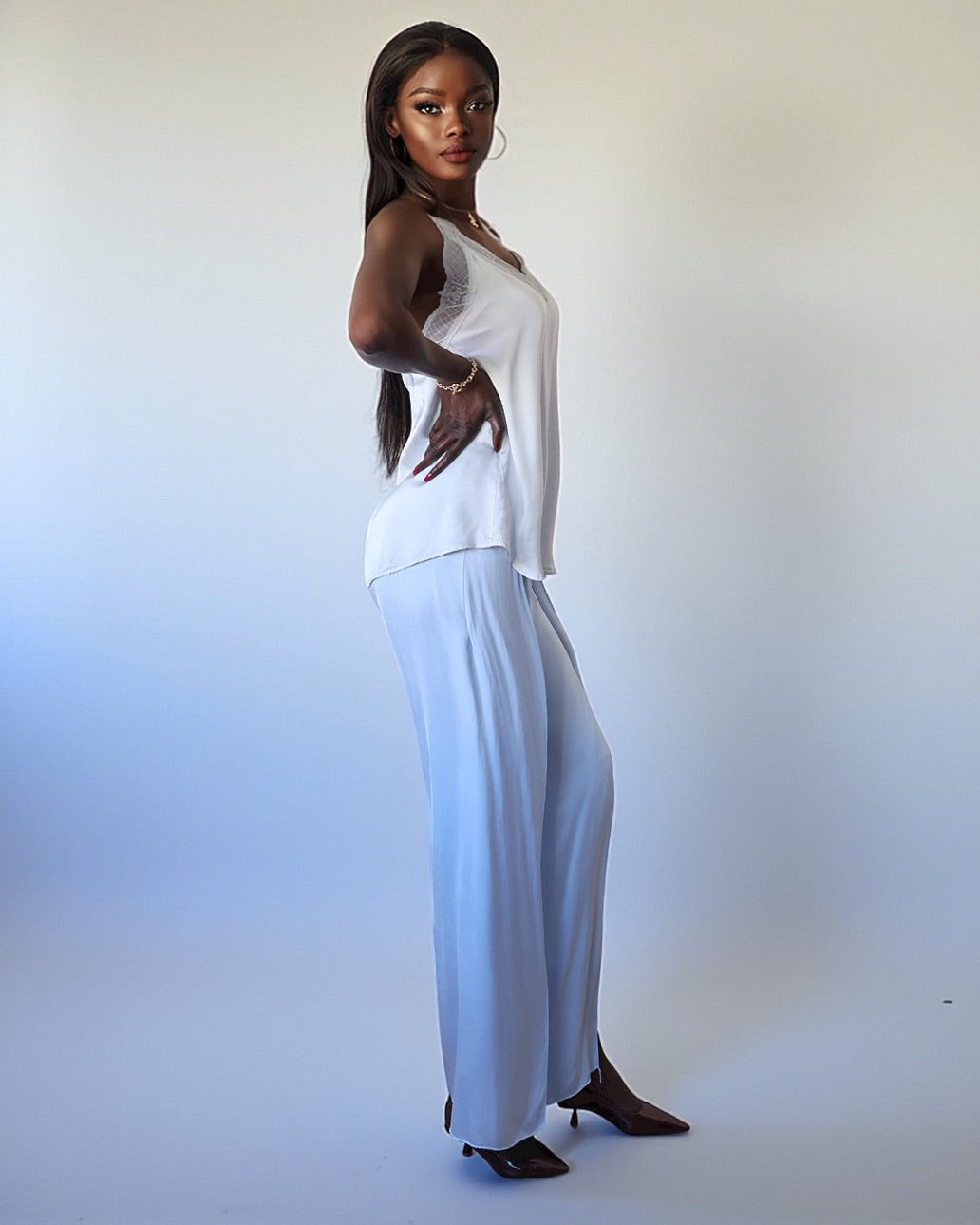 Split Leg Palazzo Pants Light Blue
