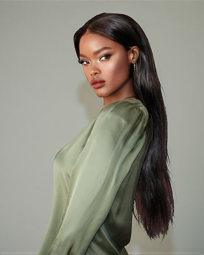 Атласная блузка с одним рукавом (милитари-зеленый)