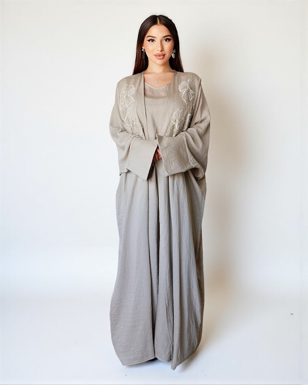 Noor Bloom – Embellished Two-Piece Set (Khaki)