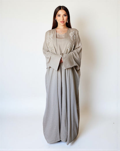 Noor Bloom – Embellished Two-Piece Set (Khaki)