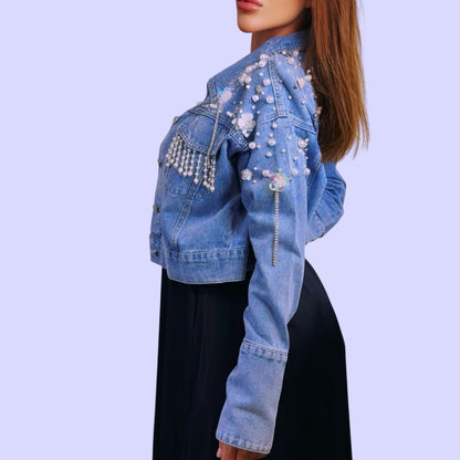 Denim Jacket With Pearls