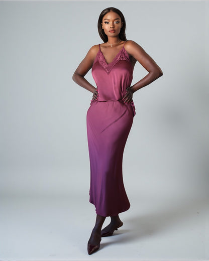 Elegant Skirt with Silky Shine (Wine Red)