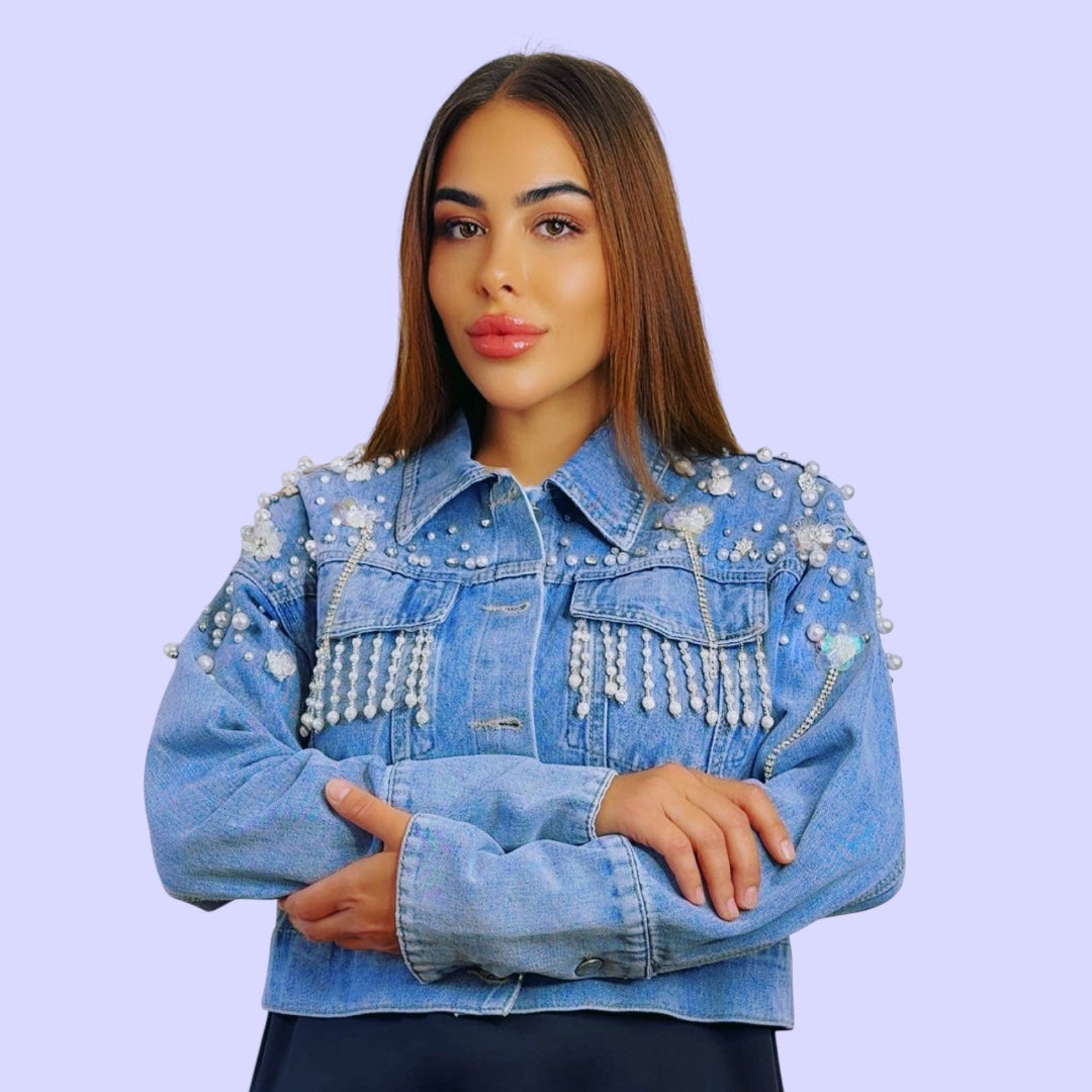 Denim Jacket With Pearls