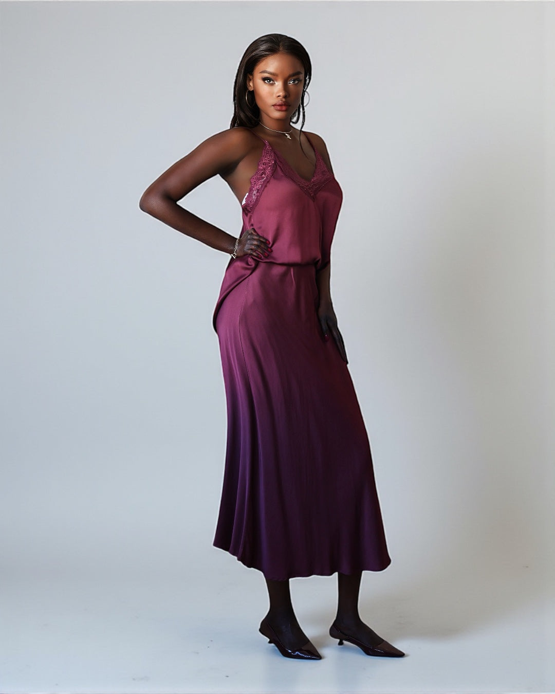 Elegant Skirt with Silky Shine (Wine Red)