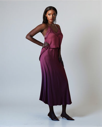 Elegant Skirt with Silky Shine (Wine Red)