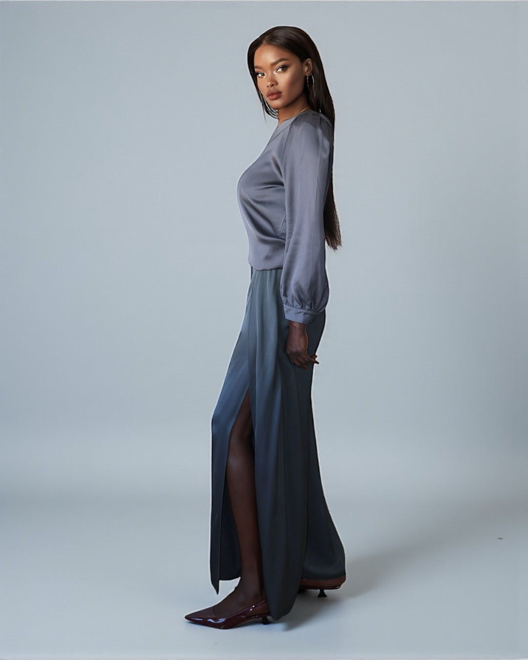 Брюки палаццо с разрезом по ноге Wet Gray