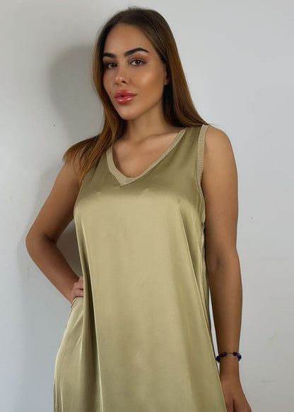 Платье макси Siena Soft V цвета песочного хаки