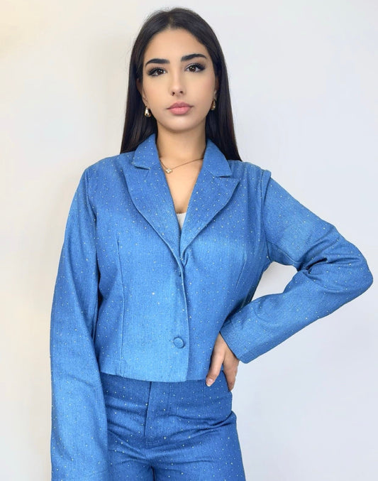 Set Jacket/Jeans Decorated with Rhinestones
